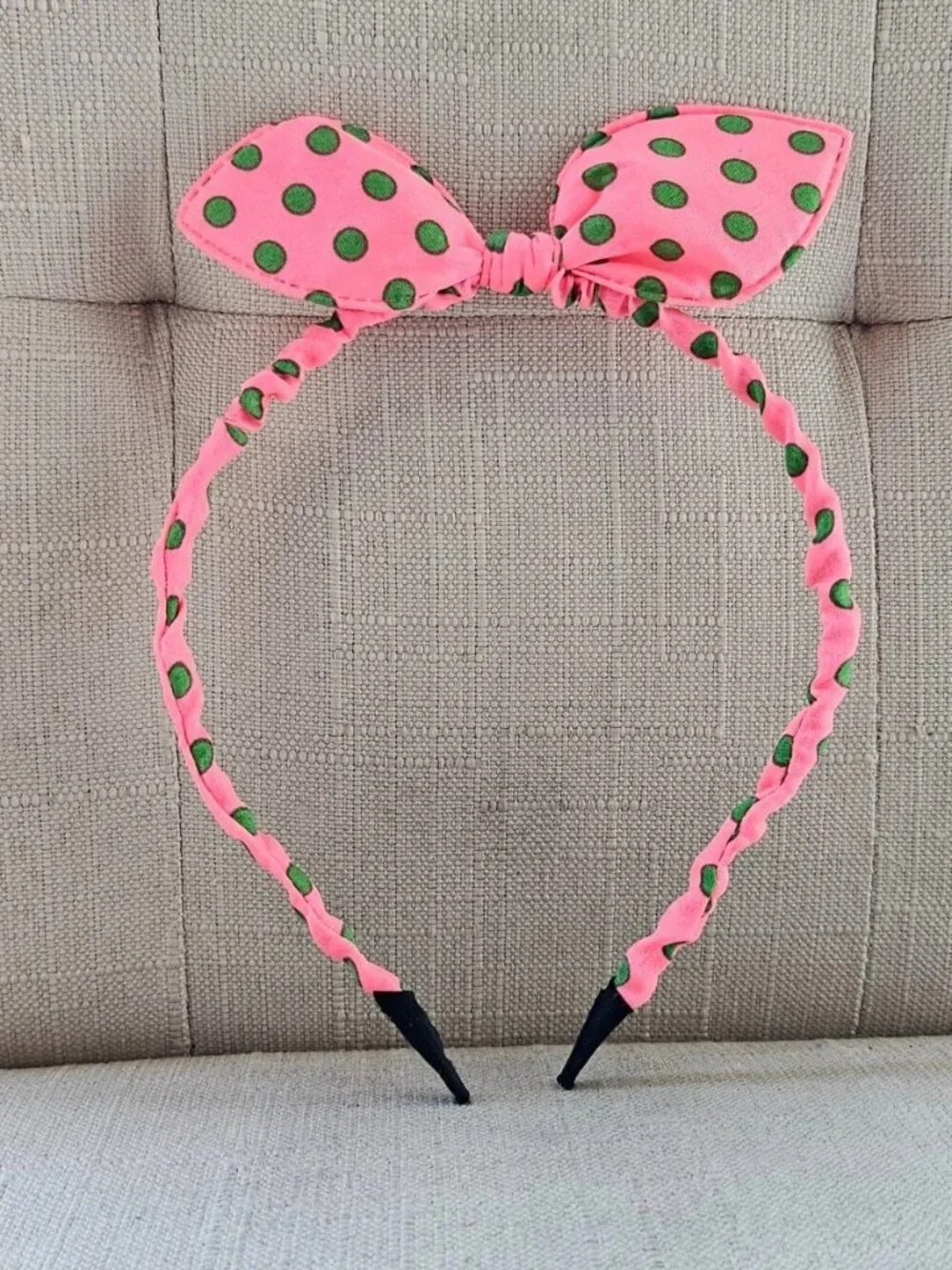 Pink Hairband Green Polka Dots Hair Accessories Hair Band Bunny Ear Shape